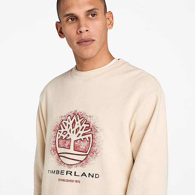 Sudadera gráfica de temporada con cuello redondo para hombre en beis