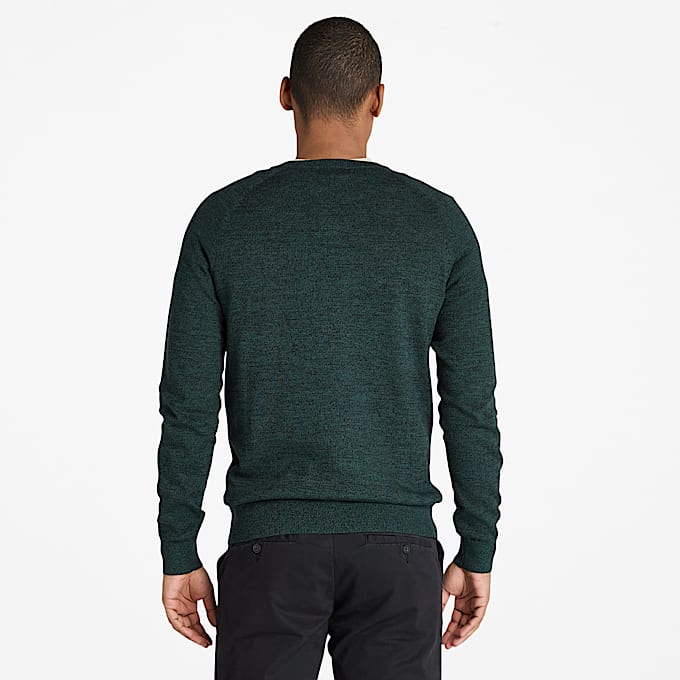 Pull en coton à col rond et manches raglan Williams River pour homme en vert foncé