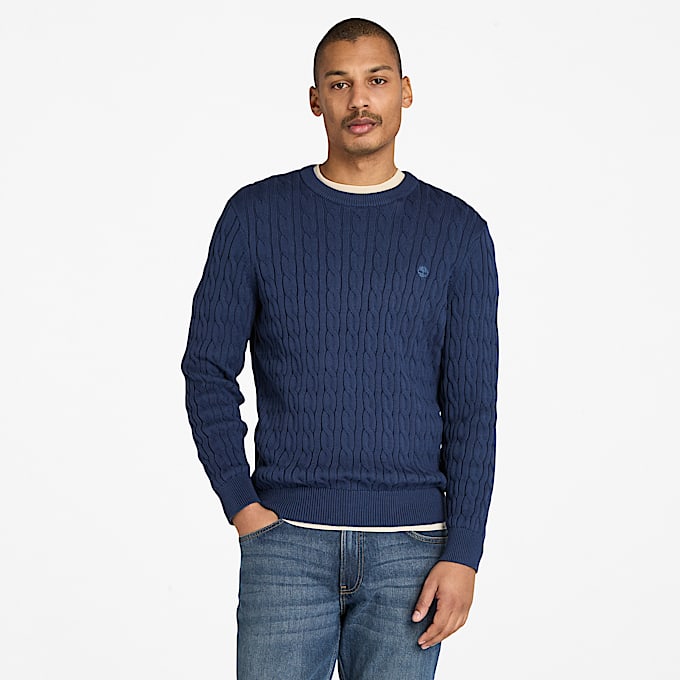 Williams River Crewneck Cableknit Jumper for Men in Dark Blue TBL Blue HERO