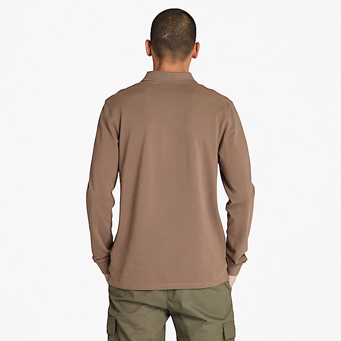 Millers River Piqué Poloshirt met lange mouwen voor heren in bruin