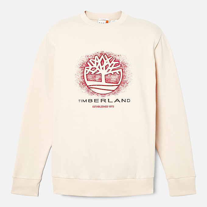 Sudadera gráfica de temporada con cuello redondo para hombre en beis