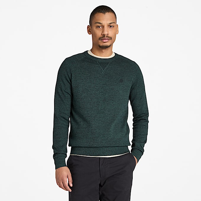 Pull en coton à col rond et manches raglan Williams River pour homme en vert foncé - 1