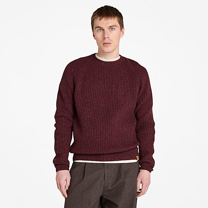 Chunky Yarn Crewneck Jumper for Men in Burgundy - 1