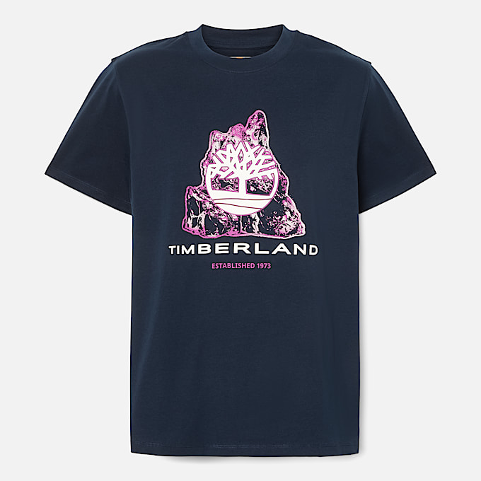 Camiseta con estampado gráfico del logo del árbol de temporada para hombre en azul oscuro