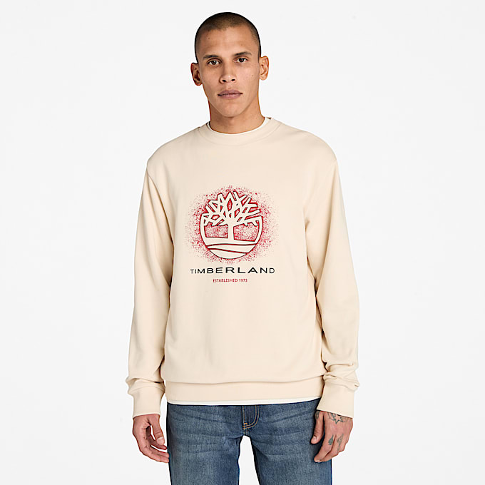 Sudadera gráfica de temporada con cuello redondo para hombre en beis - 1