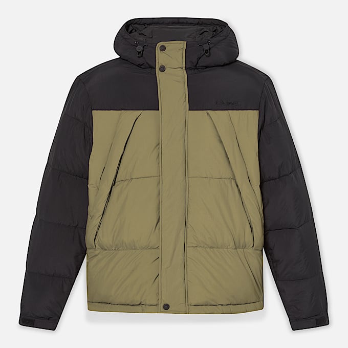 Durable Water-Repellent Puffer Jacket for Men in Black/Dark Green