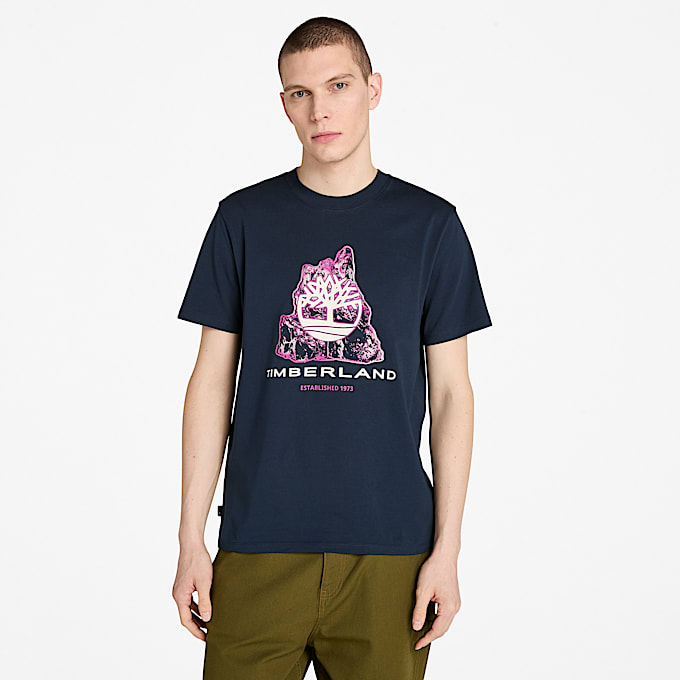 Camiseta con estampado gráfico del logo del árbol de temporada para hombre en azul oscuro - 1