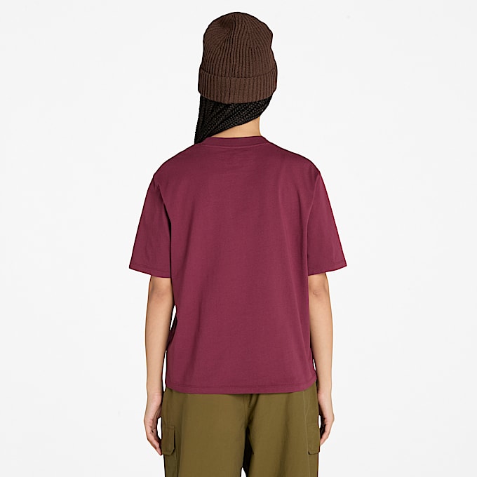 Kurzrmeliges Timberland TShirt mit StackLogo fr Damen in Burgunderrot TBL Burgunderrot ALT9