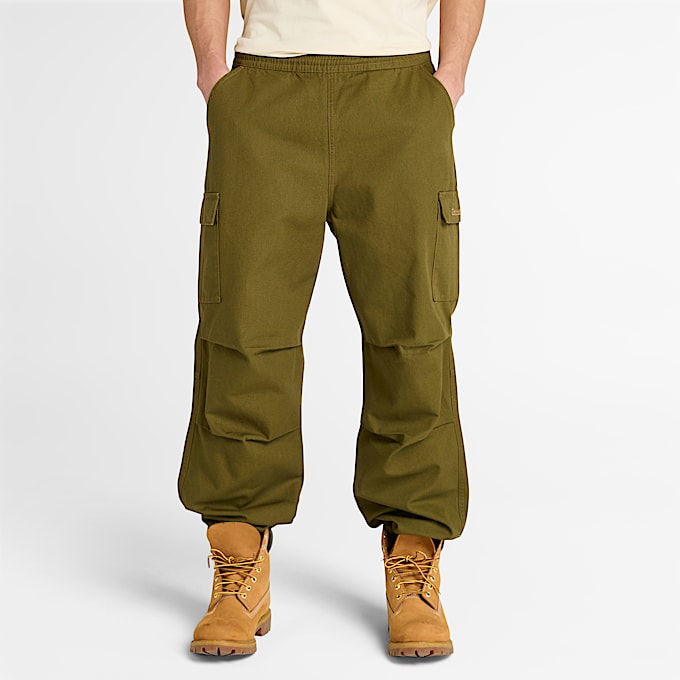 Washed Duck Canvas Cargo Trouser in Dark Green TBL Green ALT2