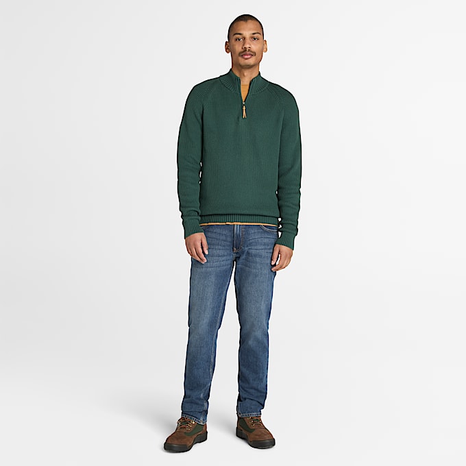 Pull texturé à col zippé Williams River pour homme en vert foncé