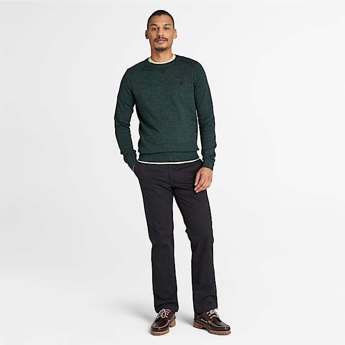 Pull en coton à col rond et manches raglan Williams River pour homme en vert foncé