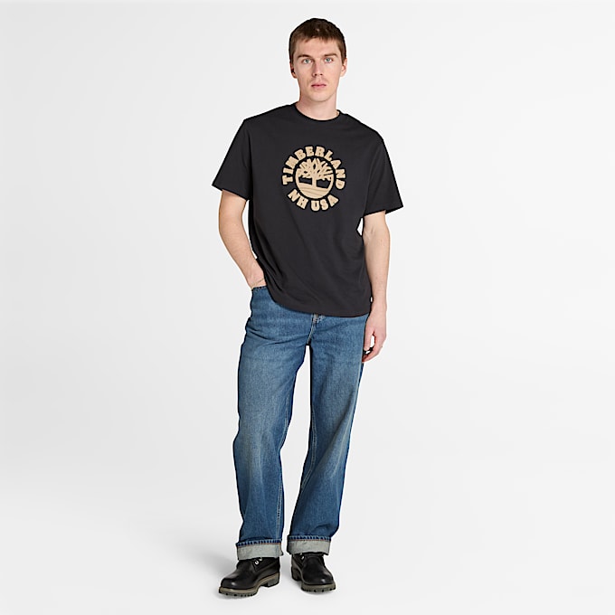 Holiday Front Graphic Short-Sleeve T-Shirt for Men in Black