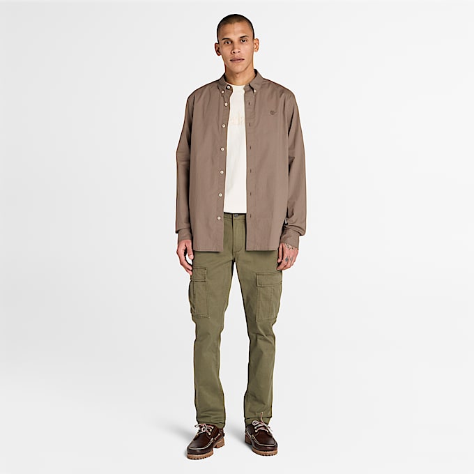 Chemise en popeline extensible  manches longues pour homme en marron TBL marron ALT1