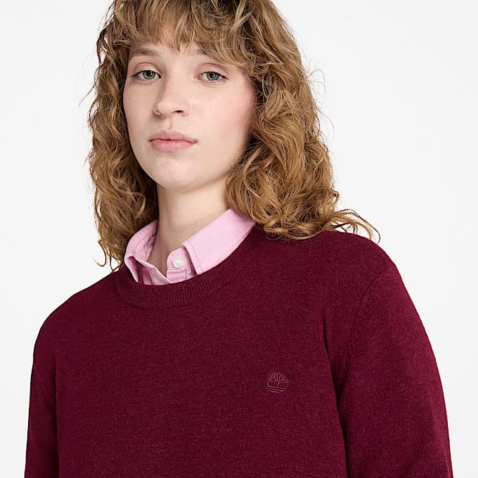 Pull à col rond Merino pour femme en bordeaux