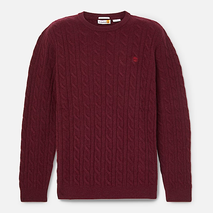 Phillips Brook Crewneck Cableknit Jumper for Men in Burgundy TBL Burgundy ALT10