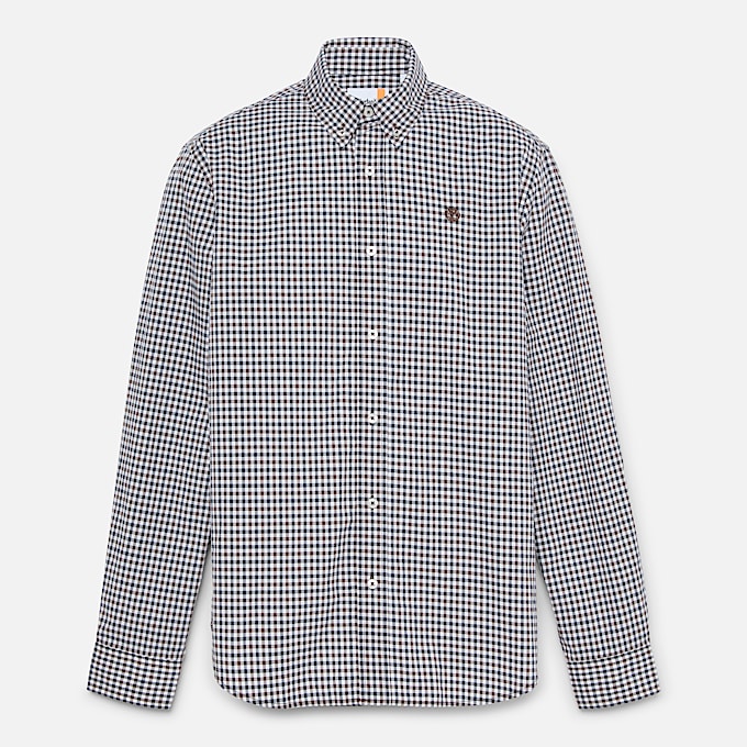 Camisa de cuadros en popelina elástica para hombre en marrón