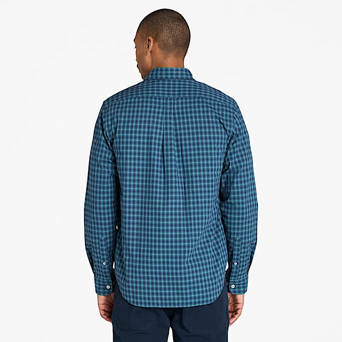 Stretch Poplin Gingham Shirt for Men in Dark Blue TBL Blue ALT9