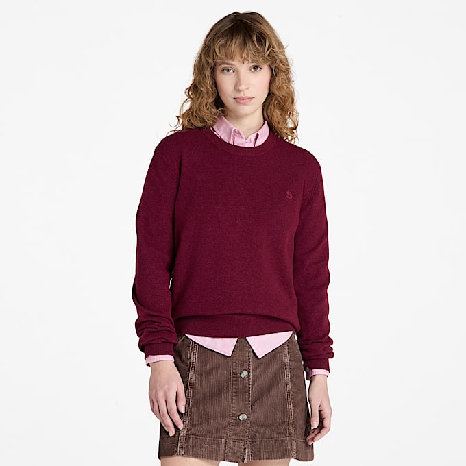 Pull à col rond Merino pour femme en bordeaux - 1
