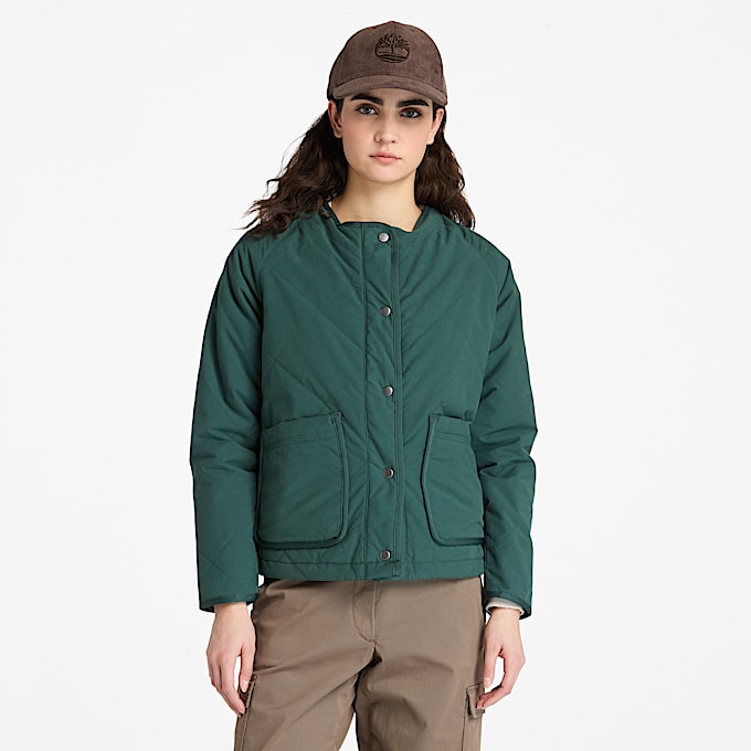 Chaqueta acolchada, impermeable y resistente para mujer en verde oscuro - 1