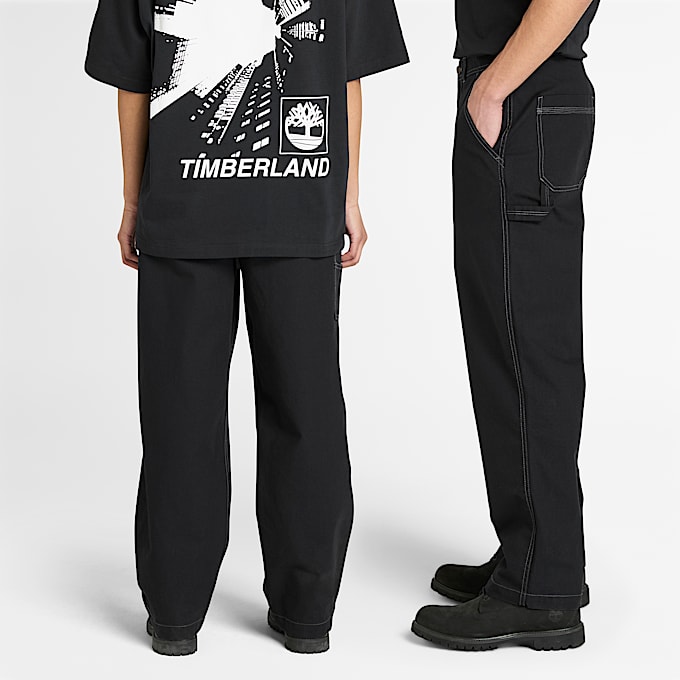Pantalon charpentier en toile dense délavée unisexe en noir