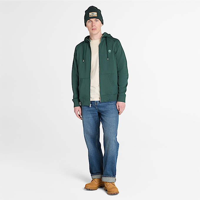 Exeter River Brushback Full-Zip Hoodie for Men in Dark Green