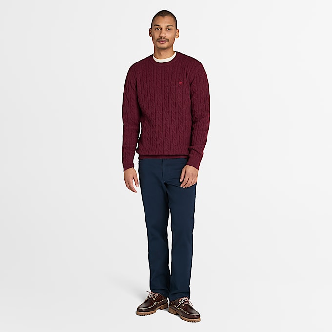 Pull à col rond en maille torsadée Phillips Brook pour homme en bordeaux