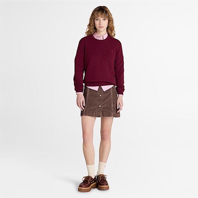 Pull à col rond Merino pour femme en bordeaux