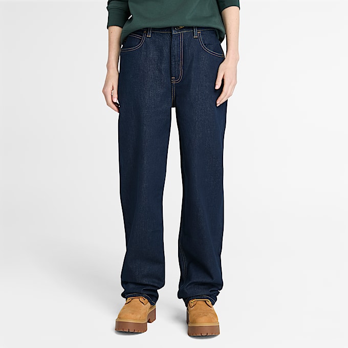 Pantalon droit en denim pour femme en bleu foncé - 1