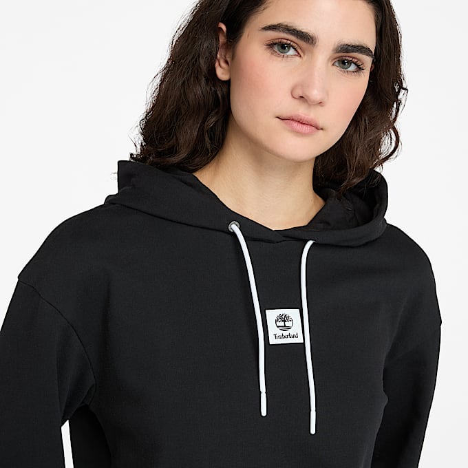 Sweat à capuche à envers bouclé et logo Stack pour femme en noir
