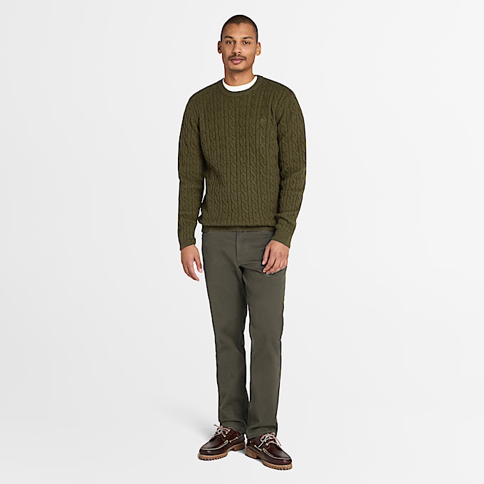 Pull à col rond en maille torsadée Phillips Brook pour homme en vert