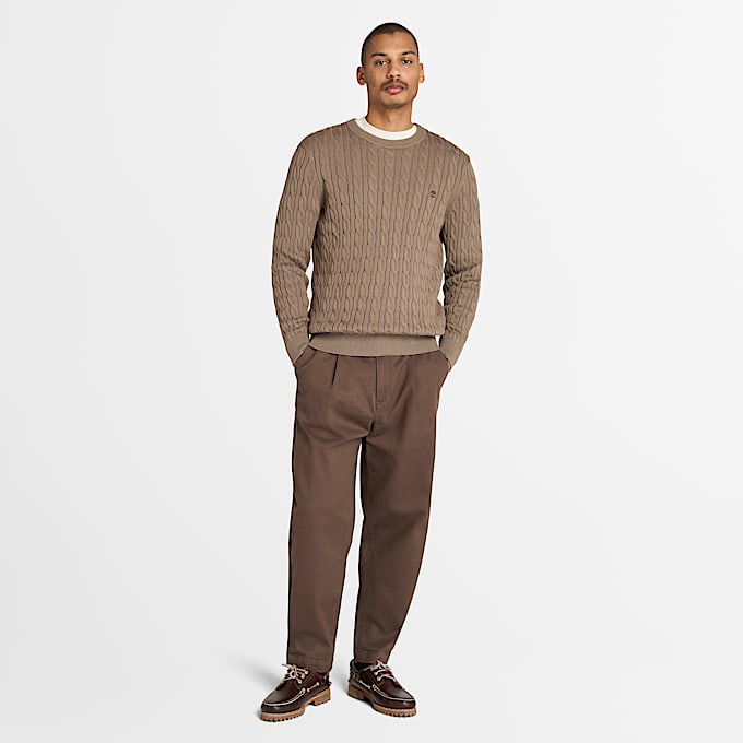 Pull à col rond en maille torsadée Williams River pour homme en marron