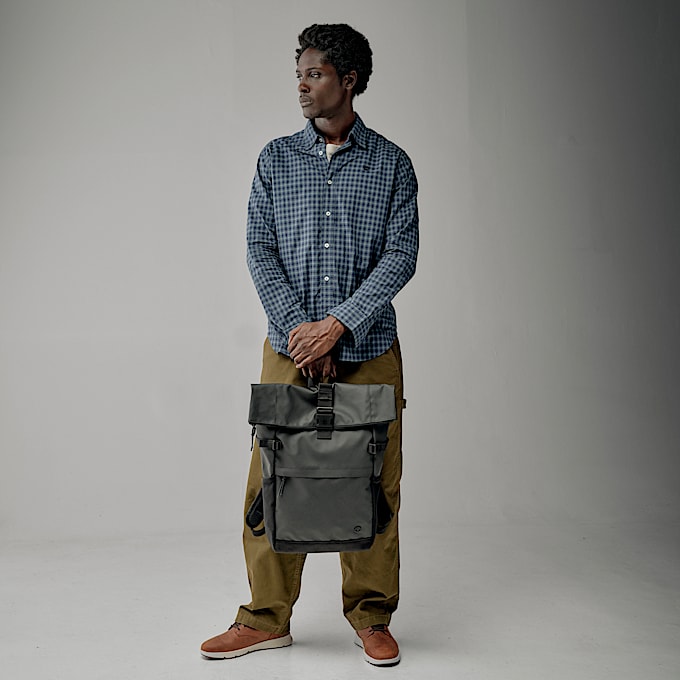 Stretch Poplin Gingham Shirt for Men in Dark Blue TBL Blue ALT1