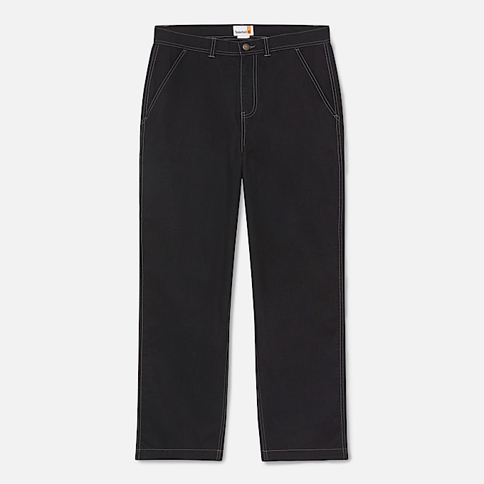 Pantalon charpentier en toile dense délavée unisexe en noir - 1