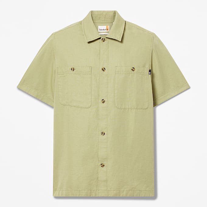 CottonLinen ShortSleeve Utility Shirt for Men in Green TBL Green HERO