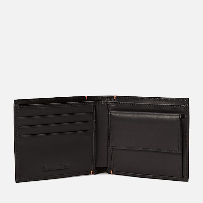 Cartera plegable de cuero con bolsillo monedero Riverton para hombre en negro