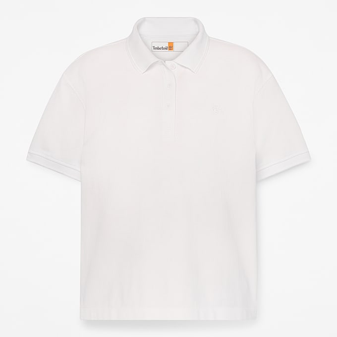 Short-Sleeve Pique Polo for Women in White - 1