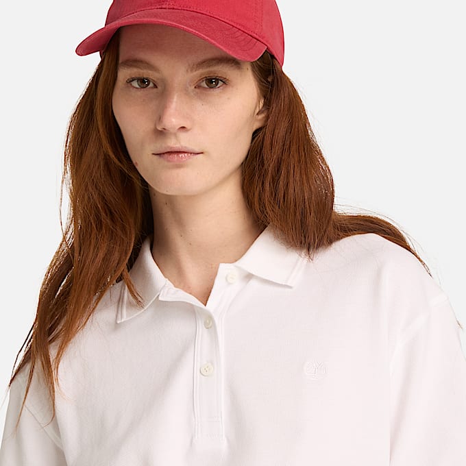 Short-Sleeve Pique Polo for Women in White