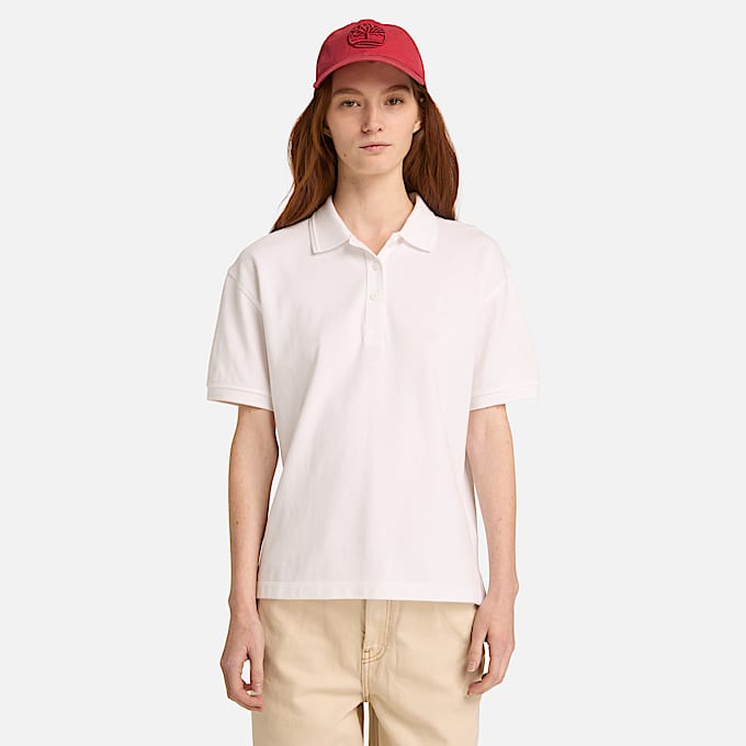 Short-Sleeve Pique Polo for Women in White