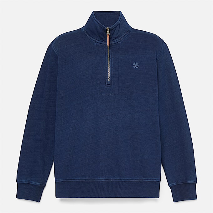 Felpa con Zip a un Quarto Indigo da Uomo in blu scuro - 1