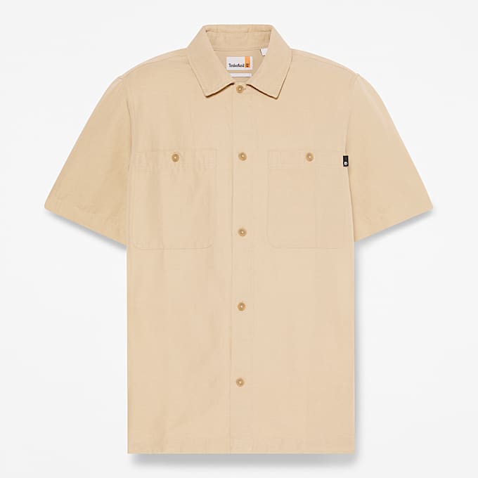 CottonLinen ShortSleeve Utility Shirt for Men in Beige TBL Beige HERO