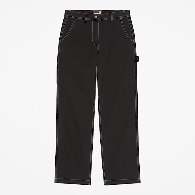 Pantalón recto de lona para mujer en negro - 1