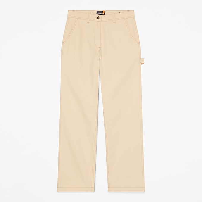 Pantalón recto de lona para mujer en beis - 1