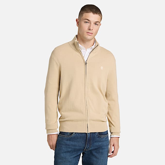 Johns River Baumwollpullover mit durchgehendem Reiverschluss fr Herren in Beige TBL Beige ALT1