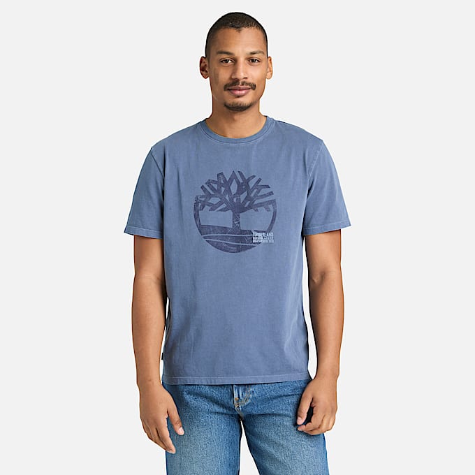 Garment Dyed Logo Graphic TShirt for Men in Dark Blue TBL Blue ALT1