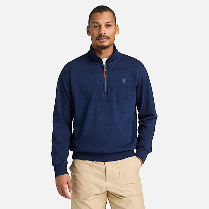 Indigoblaues Sweatshirt mit Viertelreiverschluss fr Herren in Dunkelblau TBL Blau ALT1