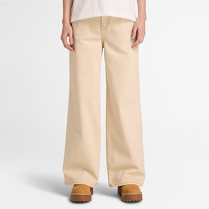 Pantalon coupe large en denim pour femme en beige