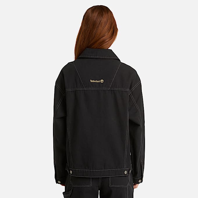 Canvas Trucker Jacket for Women in Black TBL Black ALT8