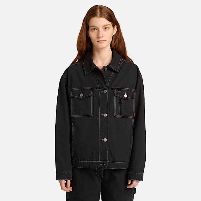 Canvas Trucker Jacket for Women in Black