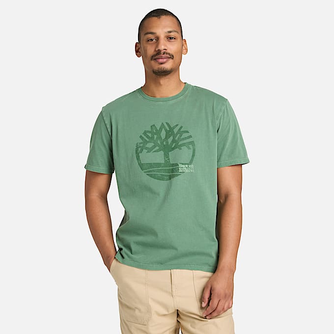 Garment Dyed Logo Graphic TShirt for Men in Dark Green TBL Green ALT1