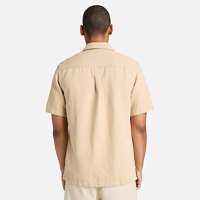 CottonLinen ShortSleeve Utility Shirt for Men in Beige TBL Beige ALT8